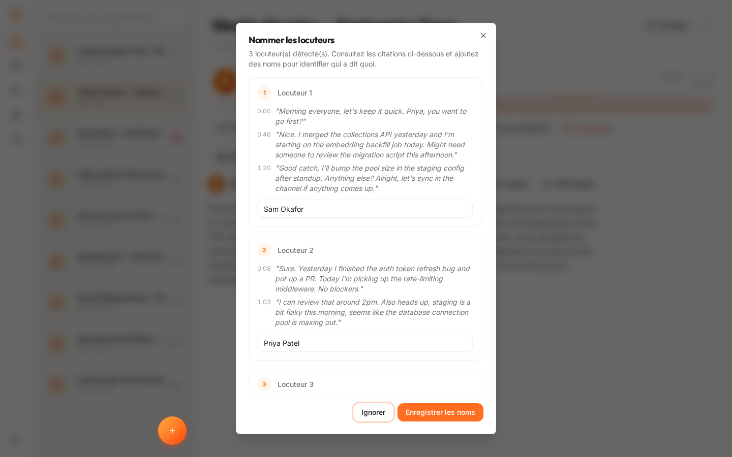Speaker naming wizard (product UI may appear in French)