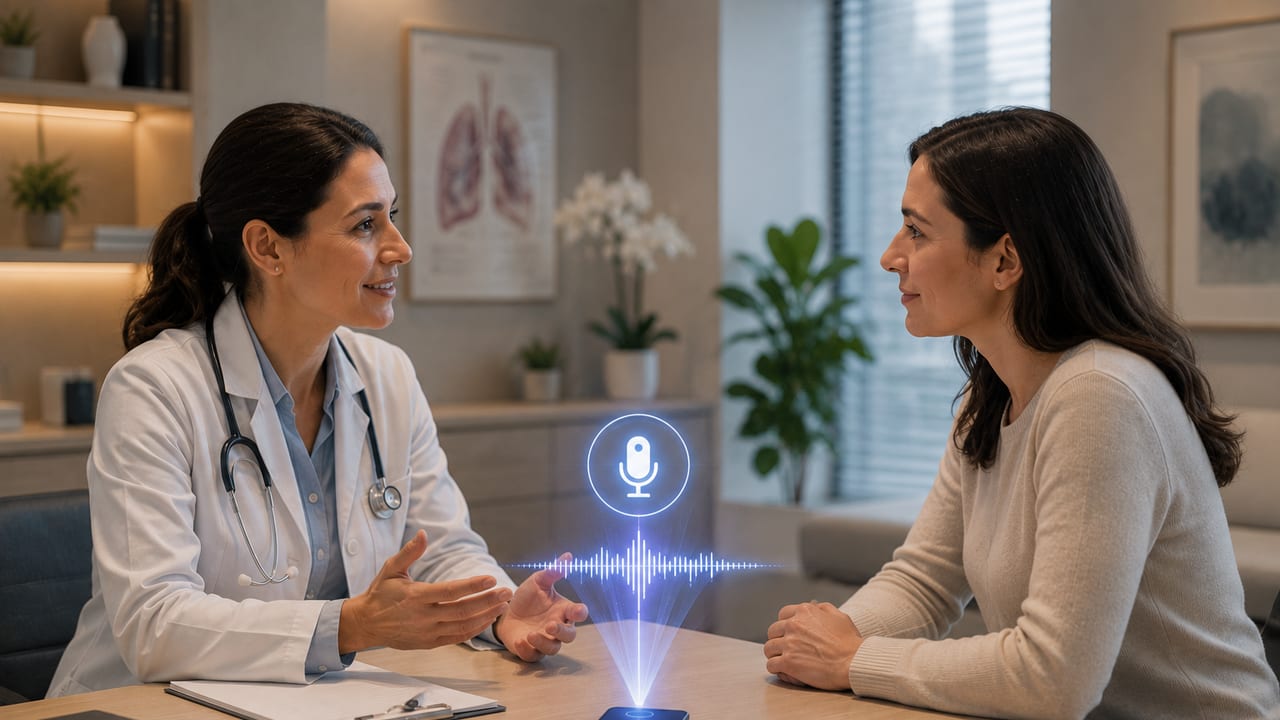 Professionnel de santé en entretien calme avec un patient